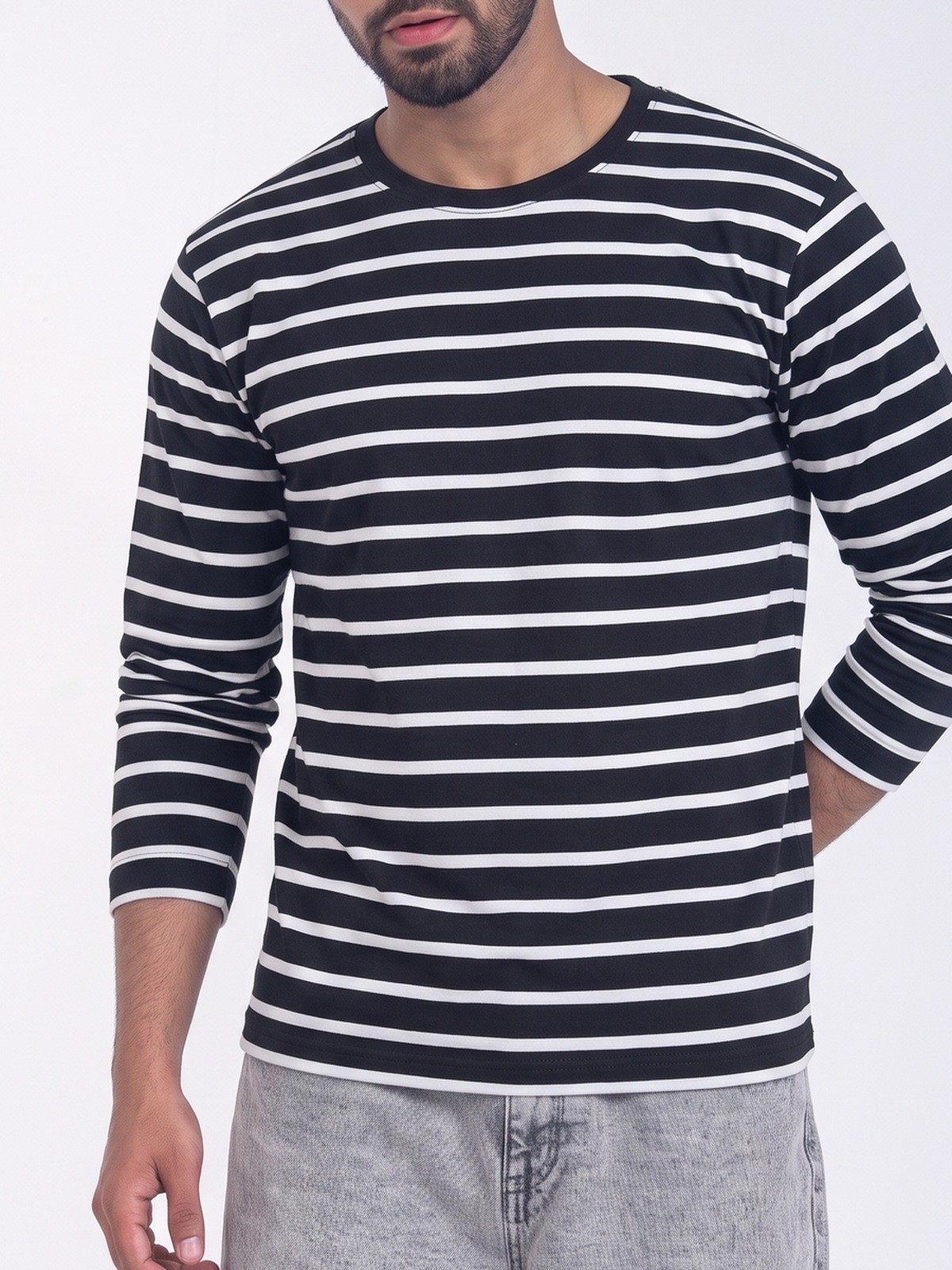 Full Sleeve — Stripe Black & White Texture Detail