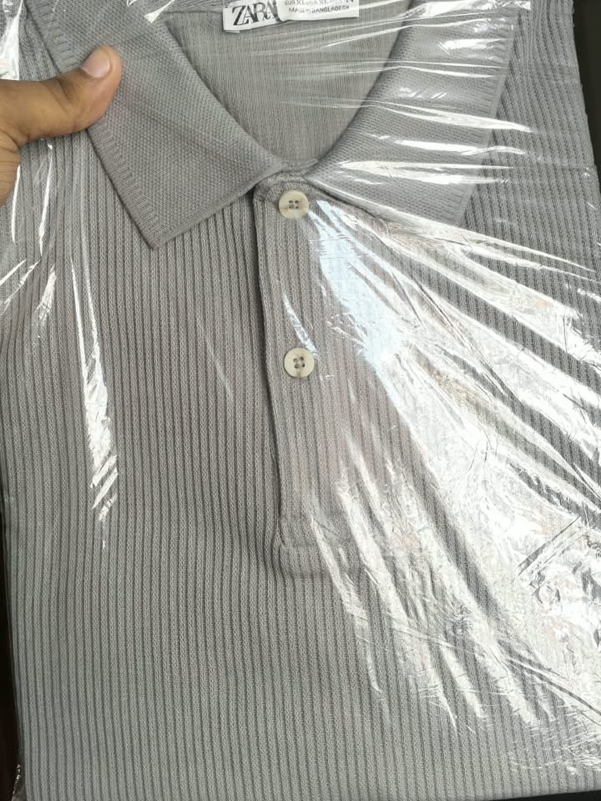 Ribbed Polo — Greyish Olive Texture Detail