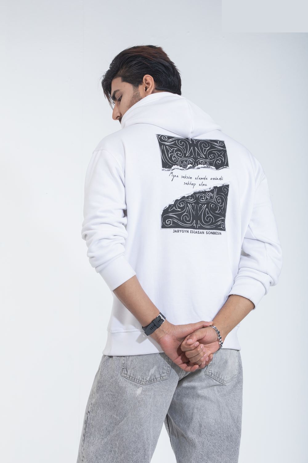 Human Being — White Hoodie back